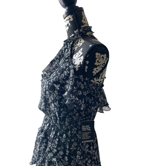 NWT EXPRESS Floral print halter tiered ruffle high low dress sz S - Picture 4 of 10